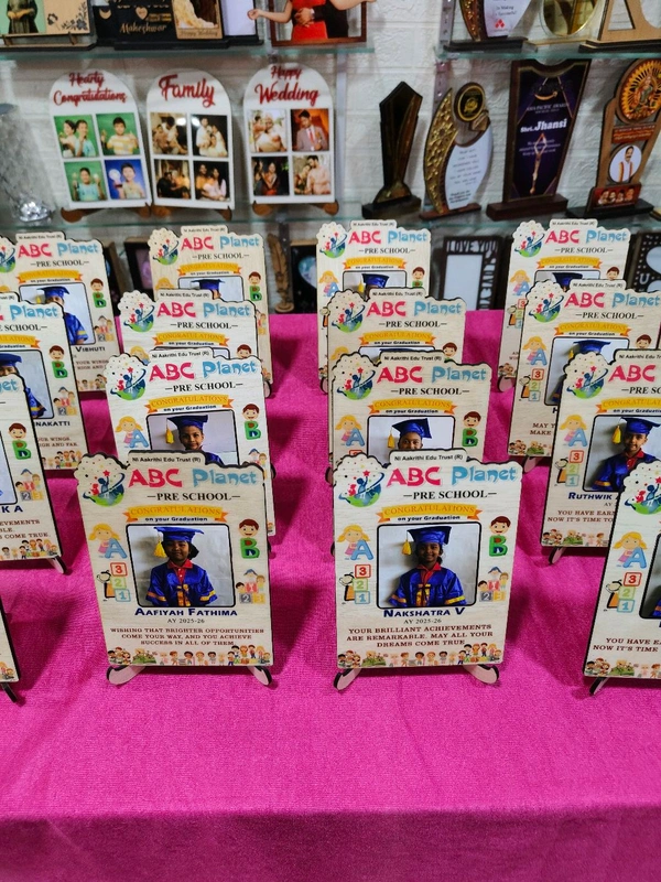Personalized Pre-School Graduation MDF Photo Frame – ABC Planet Pre-School Theme - 10 Qty
