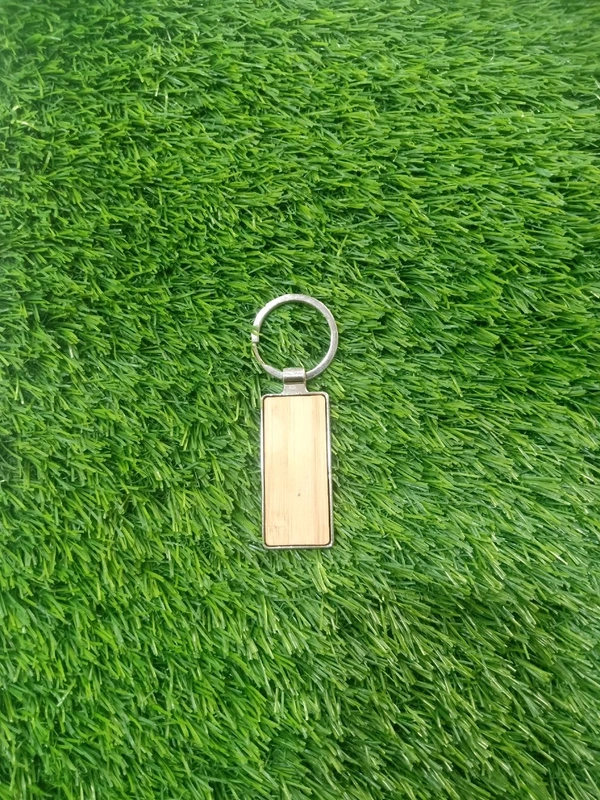 Wooden Metal Keychain - Long Rectangle Shape