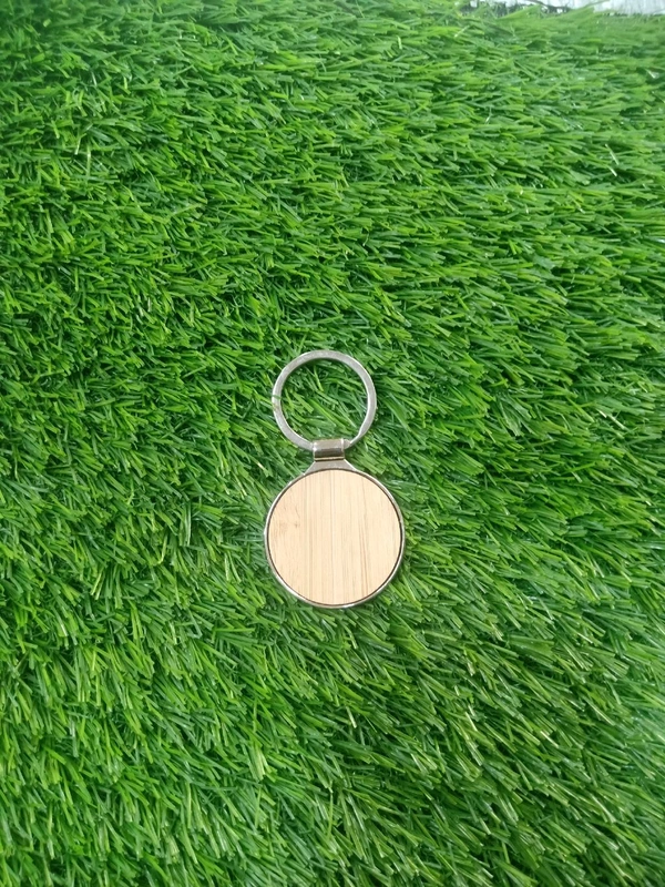 Wooden Metal Keychain - Round Shape