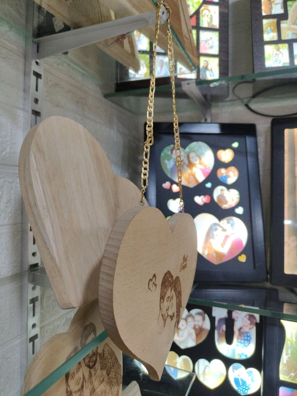 9x7" Inch - Hanging Heart Engraved Wood