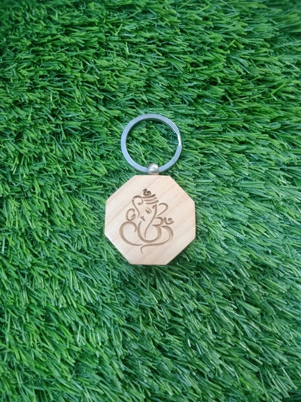 Wooden Engraved Keychain - Hexa