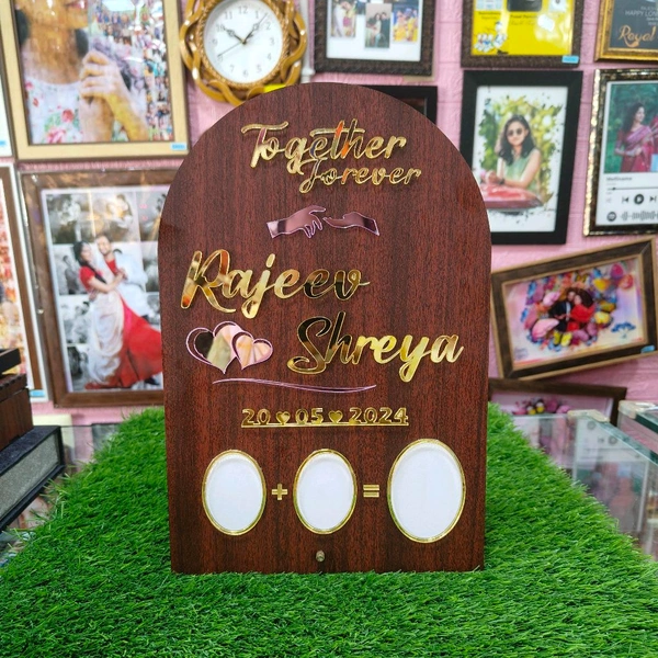Personalised MDF and Golden Acrylic Wedding thumb print frame (Rectangle Round Head shaped)