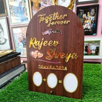Personalised MDF and Golden Acrylic Wedding thumb print frame (Rectangle Round Head shaped)