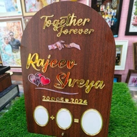 Personalised MDF and Golden Acrylic Wedding thumb print frame (Rectangle Round Head shaped)