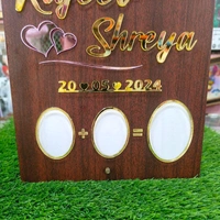 Personalised MDF and Golden Acrylic Wedding thumb print frame (Rectangle Round Head shaped)