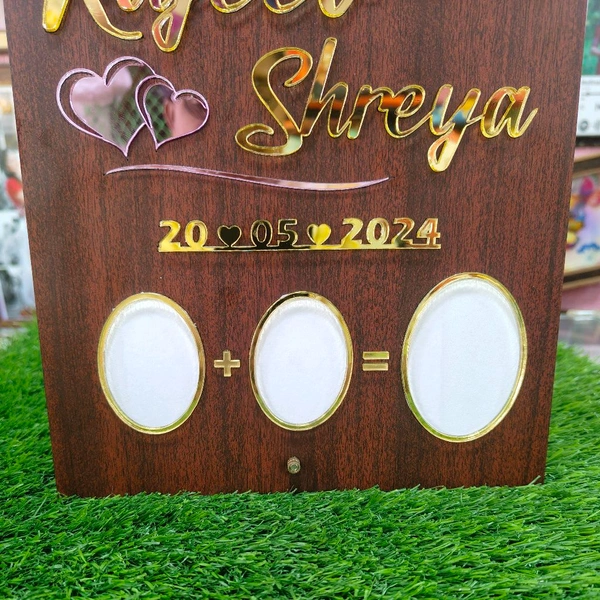 Personalised MDF and Golden Acrylic Wedding thumb print frame (Rectangle Round Head shaped)
