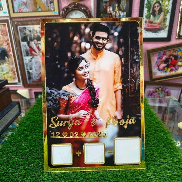 Personalised MDF and Golden Acrylic Wedding thumb print frame (Rectangle shaped)