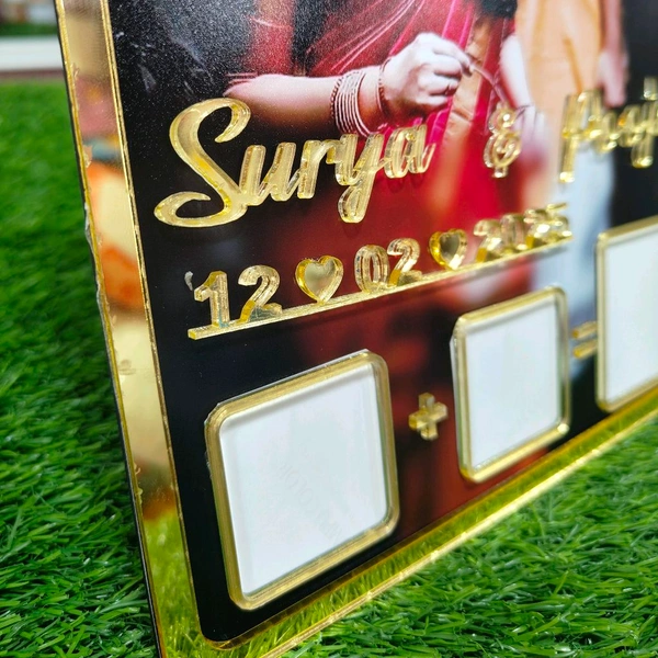 Personalised MDF and Golden Acrylic Wedding thumb print frame (Rectangle shaped)