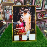 Personalised MDF and Golden Acrylic Wedding thumb print frame (Rectangle shaped)