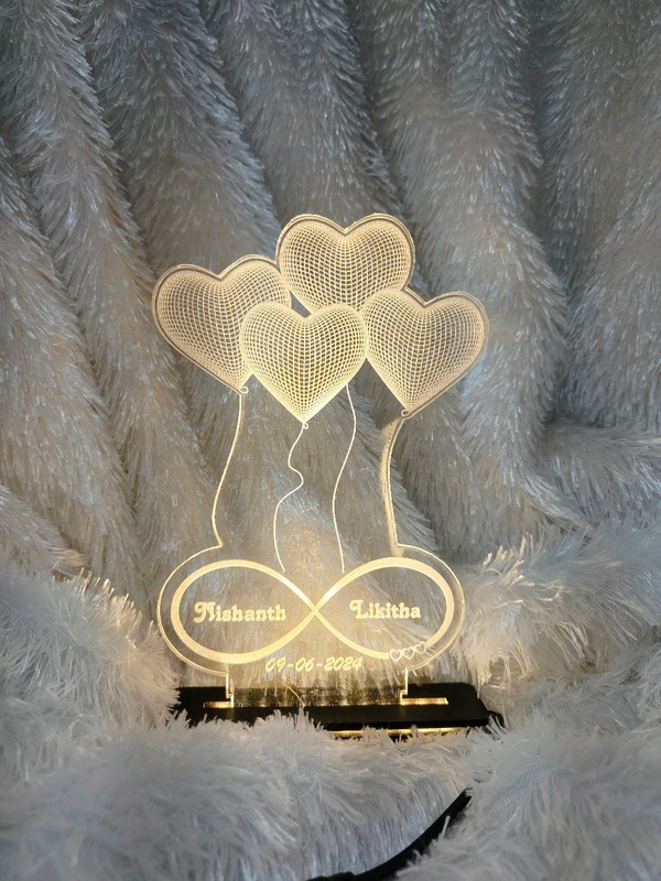 Heart Balloons Couple Text Acrylic - Single LED - Member Price
