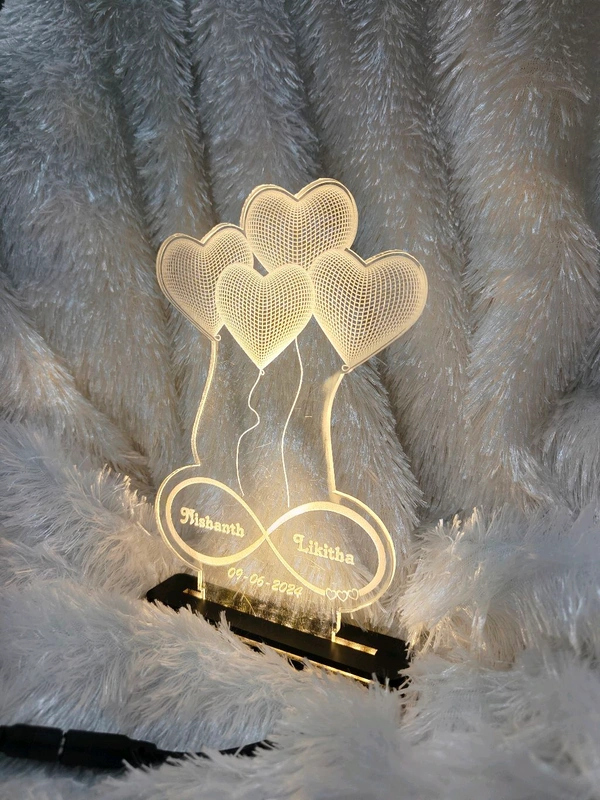 Heart Balloons Couple Text Acrylic - Single LED - Member Price