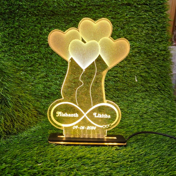 Heart Balloons Couple Text Acrylic - Single LED - Member Price