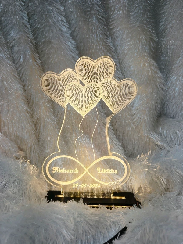 Heart Balloons Couple Text Acrylic - Single LED - Member Price