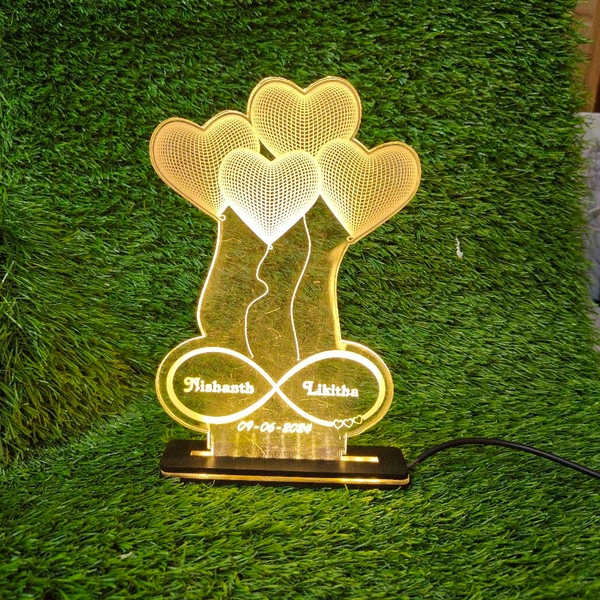 Heart Balloons Couple Text Acrylic - Single LED - Member Price