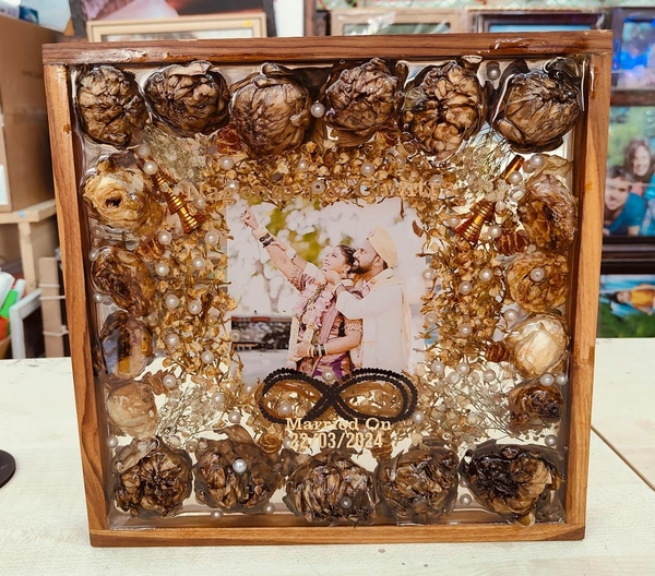 My Album Zone Resin Wooden Box Frame - 12x12" Inch (Lotus, Roses and Jasmine Garlands)