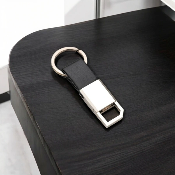 Hook Type PU Leather Metal Keychain - Black
