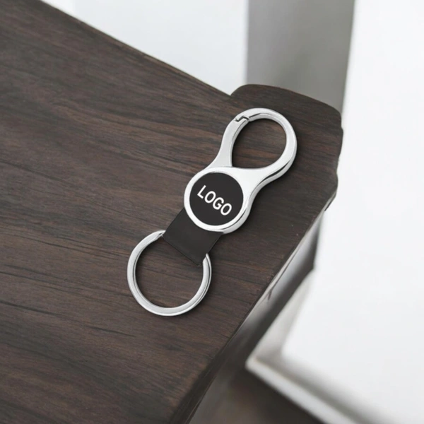 Round Metal Hook PU Leather Keychain