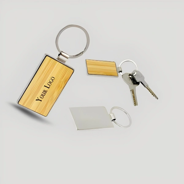 Wooden Metal Keychain - Rectangle Shape