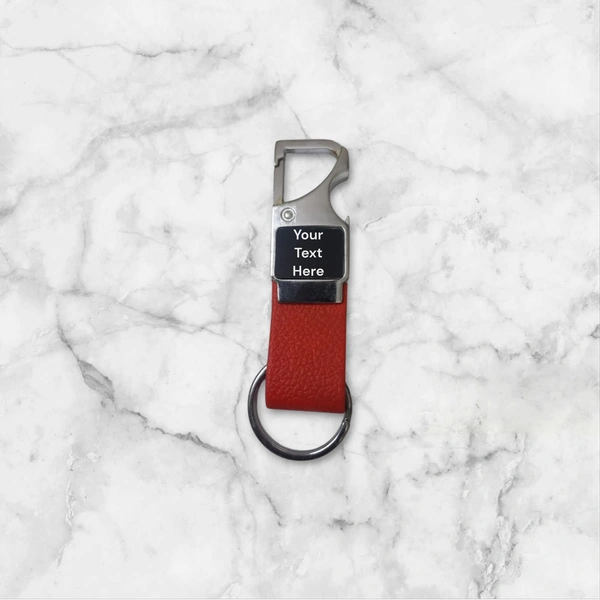 Hook Type PU Leather Metal Keychain - Red