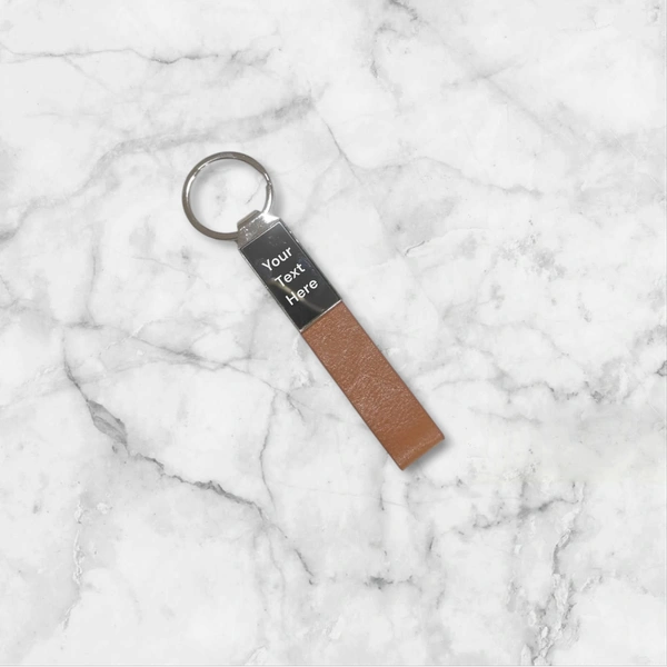 Length PU Leather Metal Keychain - Tan