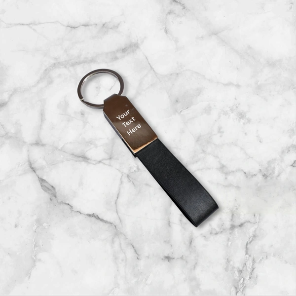 Length PU Leather Metal Keychain - Black