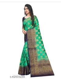 Fancy Jacqurad Rama Saree - Free, Green , pack of 2, Free shipping 