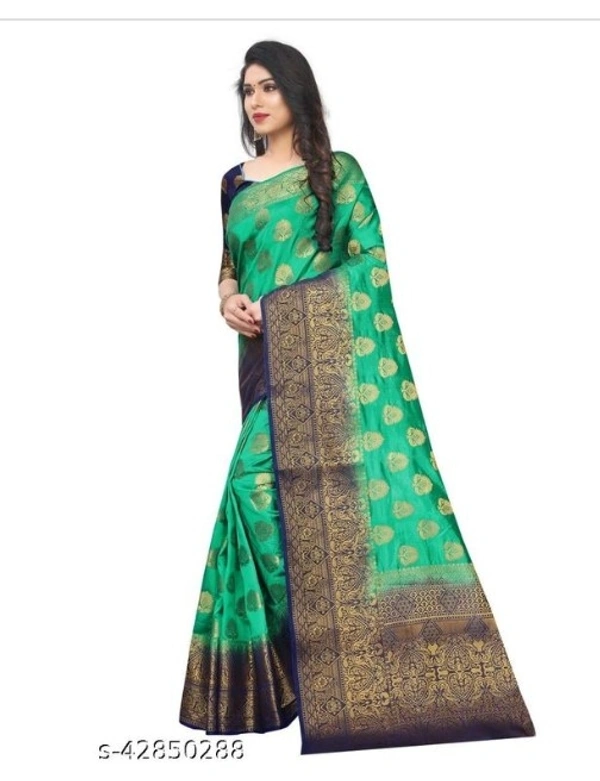 Fancy Jacqurad Rama Saree - Free, Green , pack of 2, Free shipping 