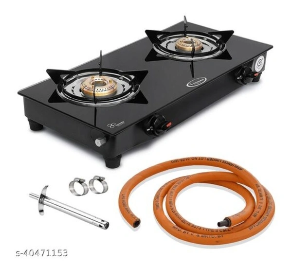 Bank Glass 2 Brass Burnar Gas Stove With Shose Pipe&Nova Lighter - set of 1, Free shipping 