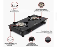 Bank Glass 2 Brass Burnar Gas Stove With Shose Pipe&Nova Lighter - set of 1, Free shipping 