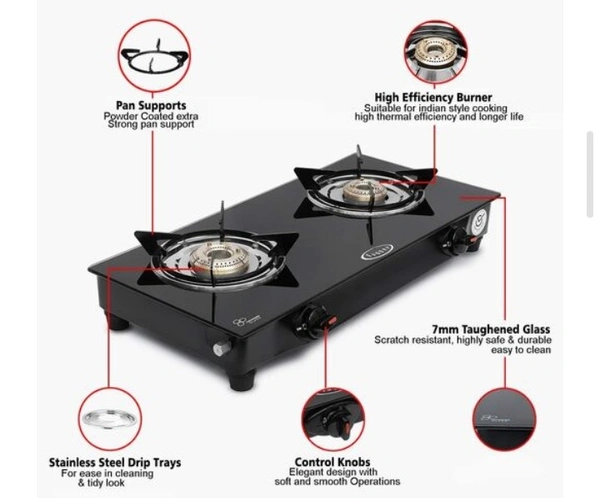Bank Glass 2 Brass Burnar Gas Stove With Shose Pipe&Nova Lighter - set of 1, Free shipping 
