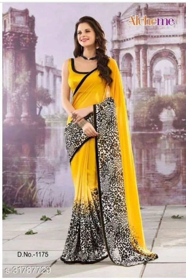 GoSriki georgette mustard Printed Saree - Free Home Delivery , 6 color available , pack of 1