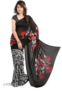 GoSriki georgette mustard Printed Saree - Free Home Delivery , 6 color available , pack of 1