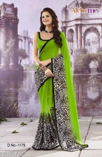 GoSriki georgette mustard Printed Saree - Free Home Delivery , 6 color available , pack of 1