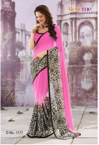 GoSriki georgette mustard Printed Saree - Free Home Delivery , 6 color available , pack of 1