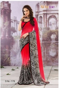 GoSriki georgette mustard Printed Saree - Free Home Delivery , 6 color available , pack of 1