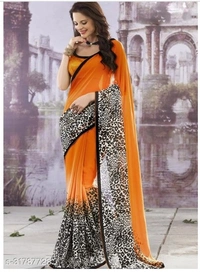 GoSriki georgette mustard Printed Saree - Free Home Delivery , 6 color available , pack of 1