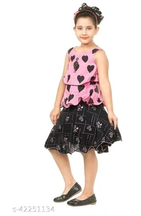 Pretty Trendy Girls Top And Bottom Set - Free Home Delivery , 6-7Year, black&white, pack of 1