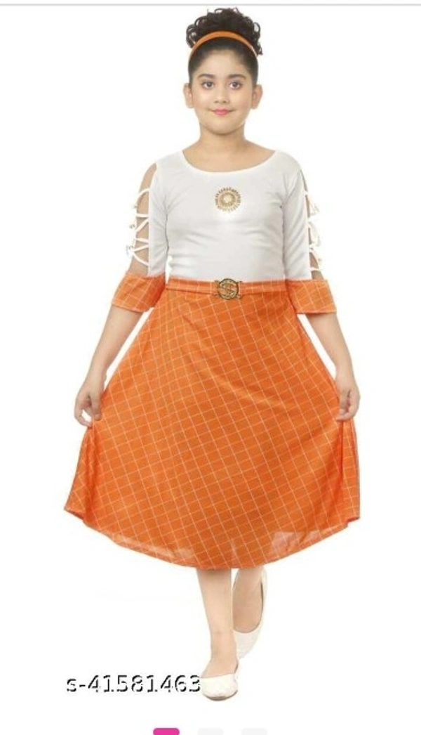 Kids Frock  - Orange with white , Free Home Delivery , 2-3-4-5-6-7-8-9 Year's , pack of 1