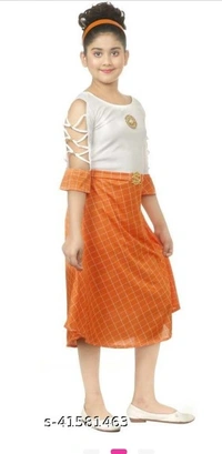Kids Frock  - Orange with white , Free Home Delivery , 2-3-4-5-6-7-8-9 Year's , pack of 1