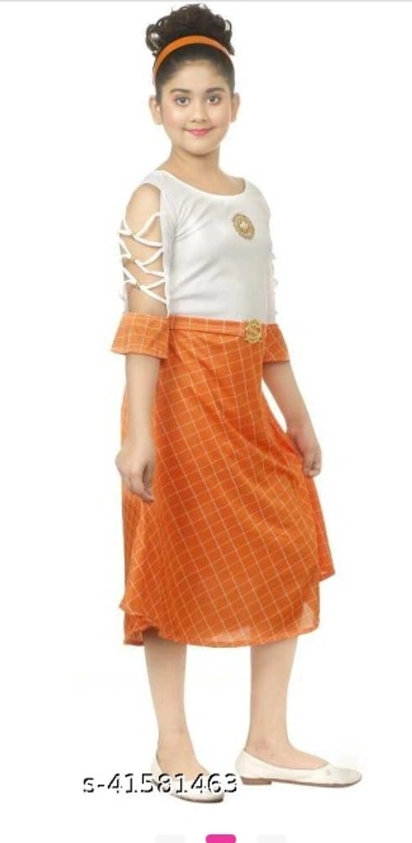 Kids Frock  - Orange with white , Free Home Delivery , 2-3-4-5-6-7-8-9 Year's , pack of 1