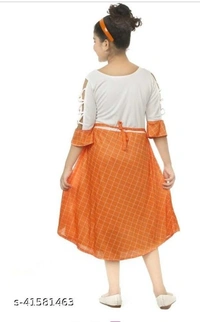 Kids Frock  - Orange with white , Free Home Delivery , 2-3-4-5-6-7-8-9 Year's , pack of 1