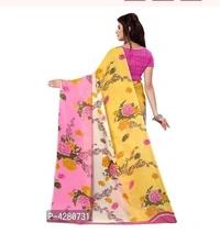 Women's Pink &Yellow Printed Daily Wear Georgatte Saree - Free Home Delivery , Free , Pink with yellow , pack of 1