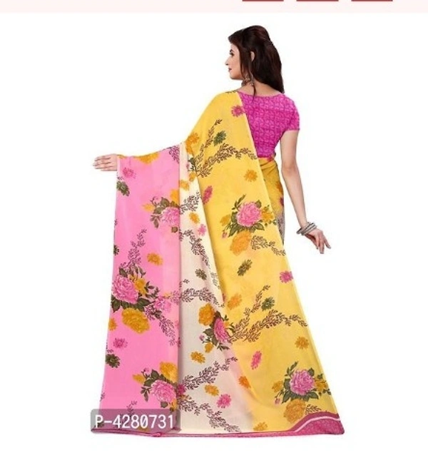 Women's Pink &Yellow Printed Daily Wear Georgatte Saree - Free Home Delivery , Free , Pink with yellow , pack of 1