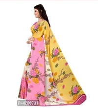 Women's Pink &Yellow Printed Daily Wear Georgatte Saree - Free Home Delivery , Free , Pink with yellow , pack of 1