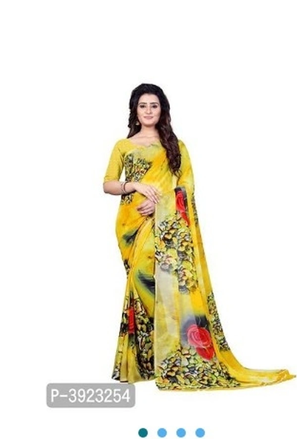 Beautiful Georgette Sare With Blouse Piece - Free Home Delivery , Yellow , Free, pack of 1