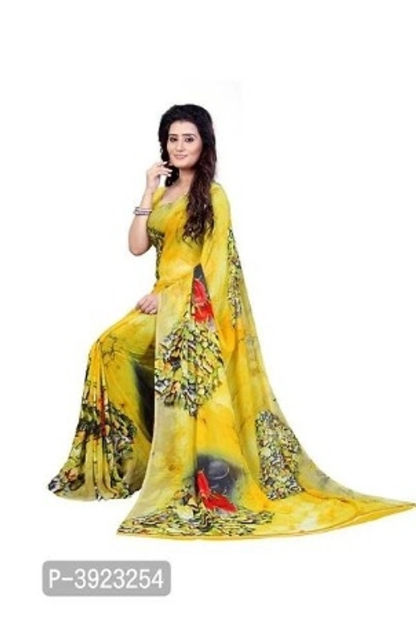 Beautiful Georgette Sare With Blouse Piece - Free Home Delivery , Yellow , Free, pack of 1