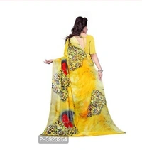 Beautiful Georgette Sare With Blouse Piece - Free Home Delivery , Yellow , Free, pack of 1