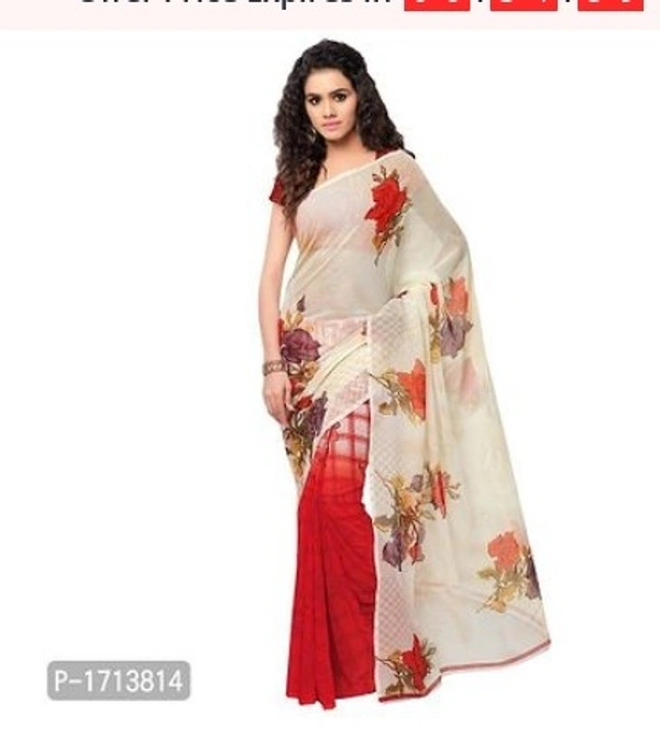 Beautiful Georgette Sare With Blouse Piece - Free Home Delivery , Free, Red with white, pack of 1