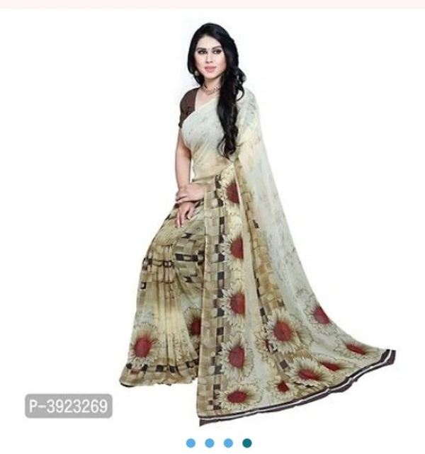 Beautiful Georgette Sare With Blouse Piece - White , Free Home Delivery , Free , pack of 1