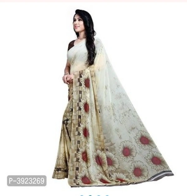 Beautiful Georgette Sare With Blouse Piece - White , Free Home Delivery , Free , pack of 1